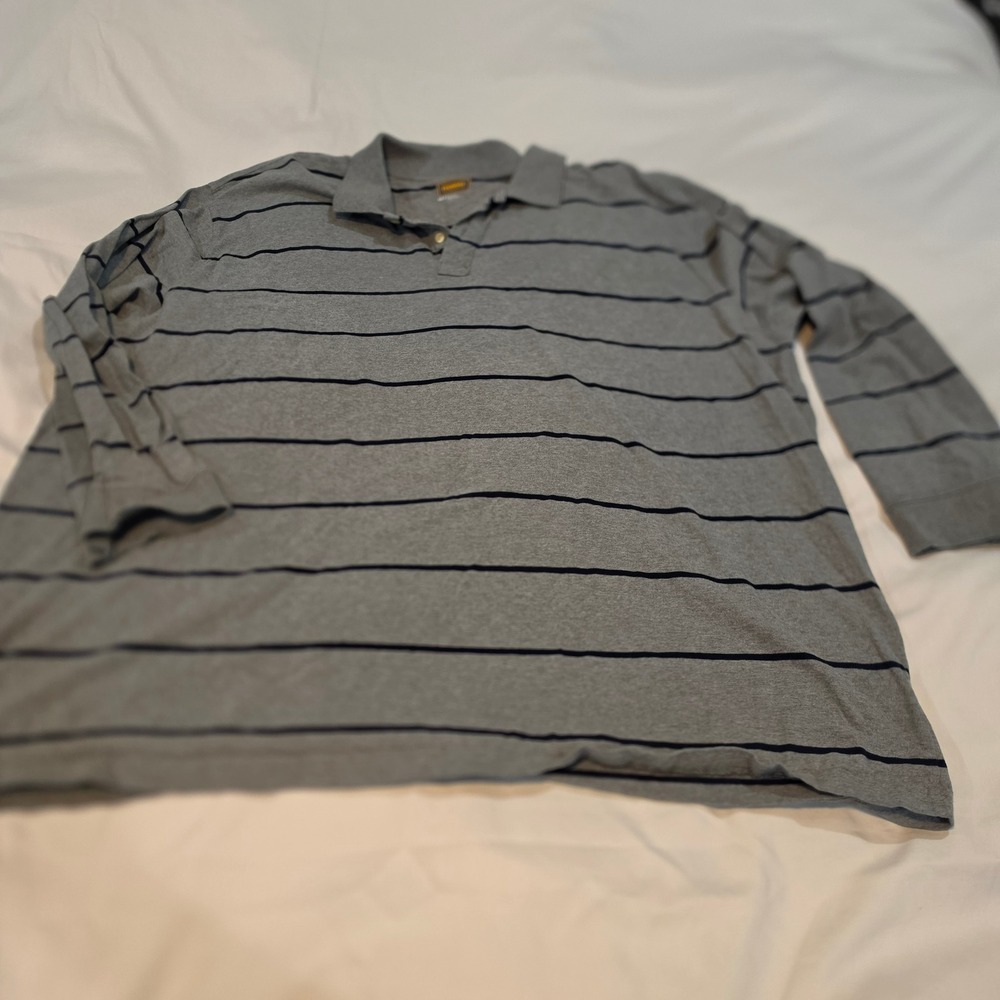 The Foundry Polo Shirt Mens 4XLT Grey Blue Striped Excellent Long Sleeve Cotton